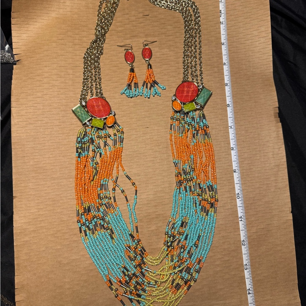Colorful Beaded Necklace and Earring Set